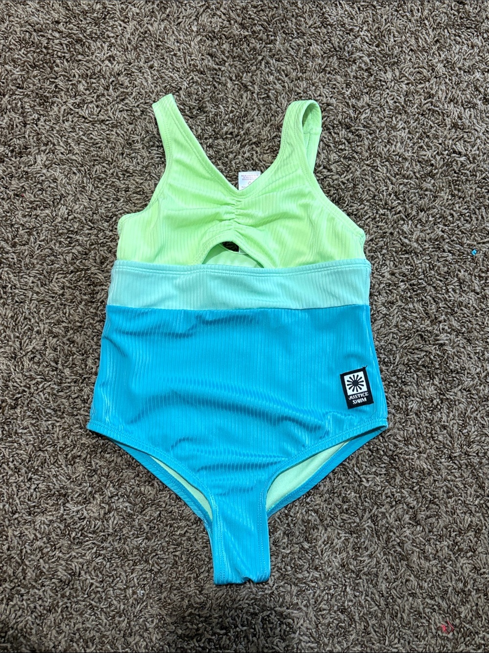 Justice Lime & Turquoise Ribbed One-Piece Swimsuit